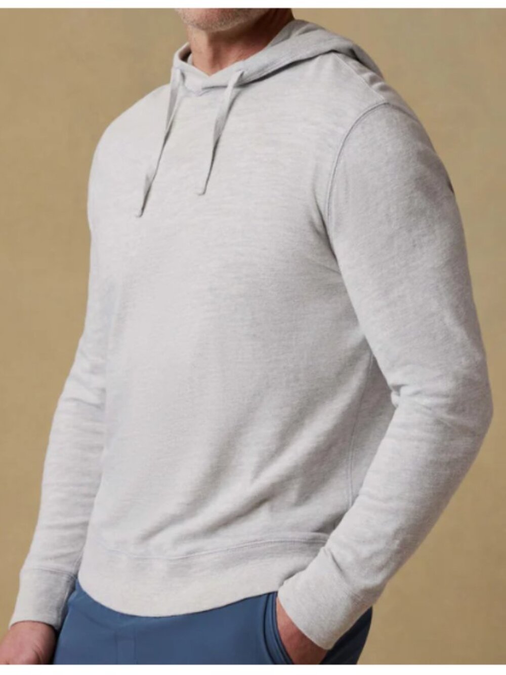 Faherty Organic Cotton Heathered Light Gray Hooded Pullover Sweatshirt